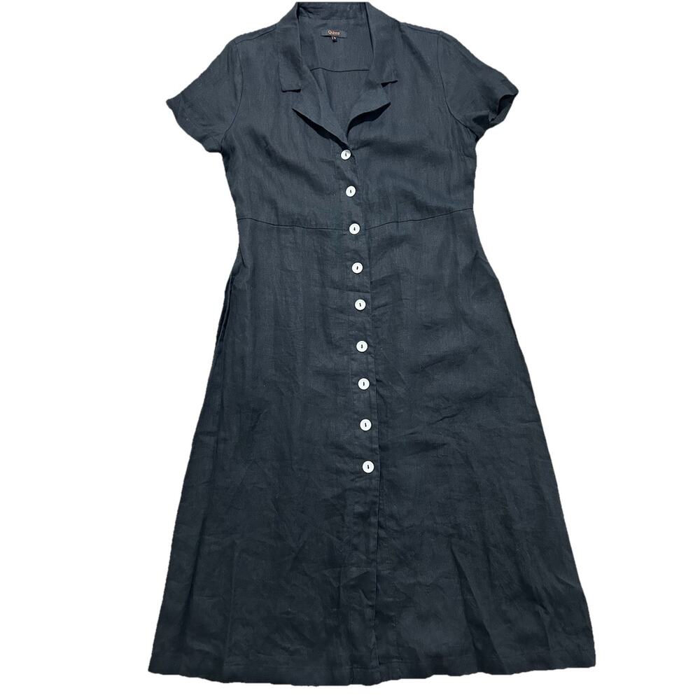 Quince Dark Navy Button-Front Midi Dress